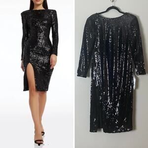 DRESS THE POPULATION DRESS 1X BLACK SEQUIN FALL WEDDING GUEST EVENING COCKTAIL